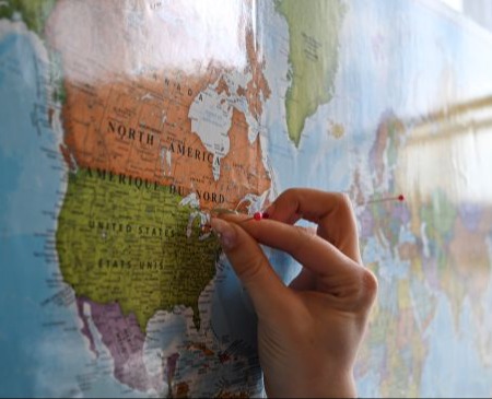 Close up of a World Map in the Putting Port Colborne on the Map exhibit